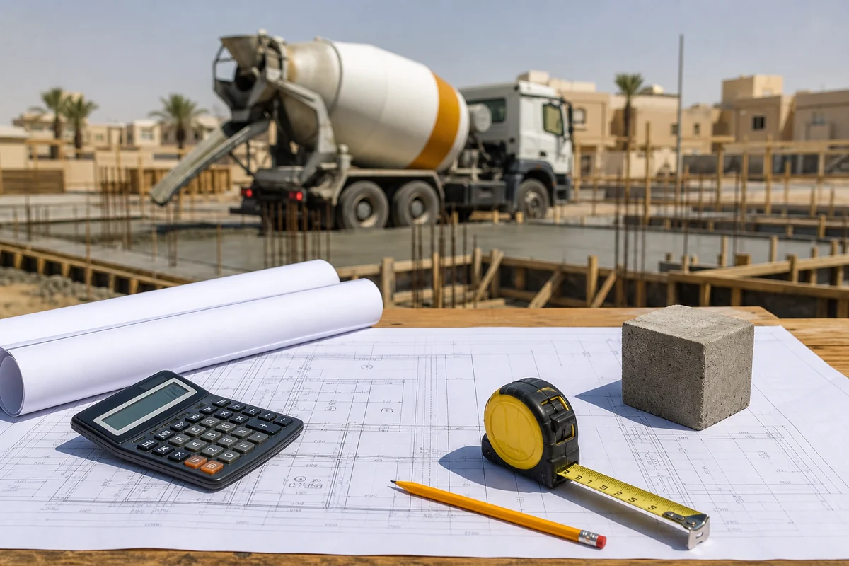 حساب كمية الخرسانة الجاهزة بالمتر المكعب قبل الصب