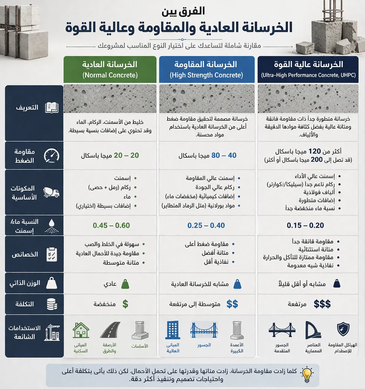 مقارنة أنواع الخرسانة الجاهزة المناسبة لمشاريع السعودية